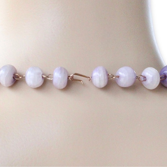 Vintage Purple Lace Agate Beaded Necklace Wired Lavender Oval Rondelle Beads - Picture 3 of 3